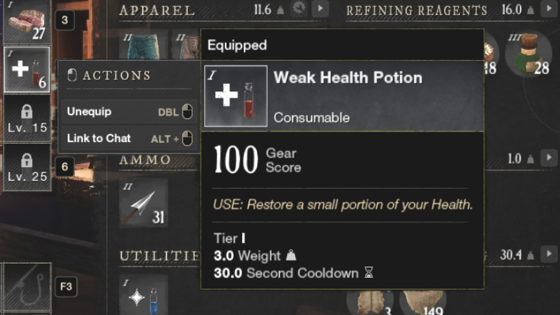 How to Acquire Weak Health Potions in New World