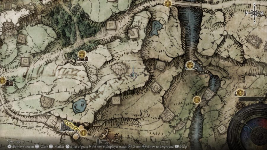 Elden Ring Rune Farming Spots: The map can be seen showing the location of the Stormhill farming spot.