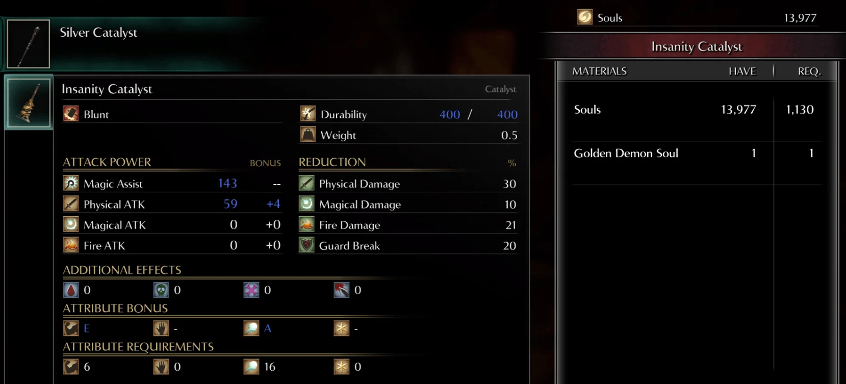 Demon Souls Boss Weapon Insanity Catalyst