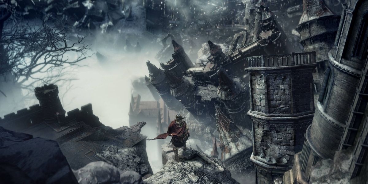 Dark Souls 3 player looking out over dreg heap